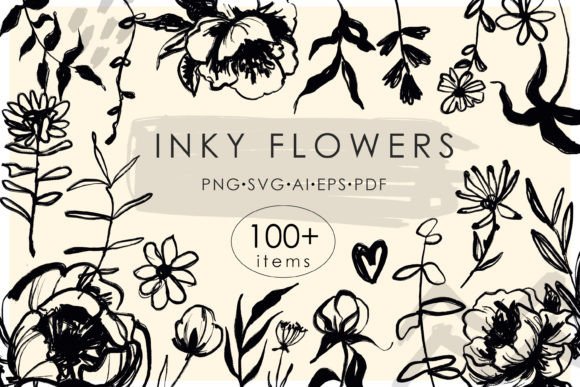 Download Ink Flowers Line Art SVG Bundle - Svg Collection