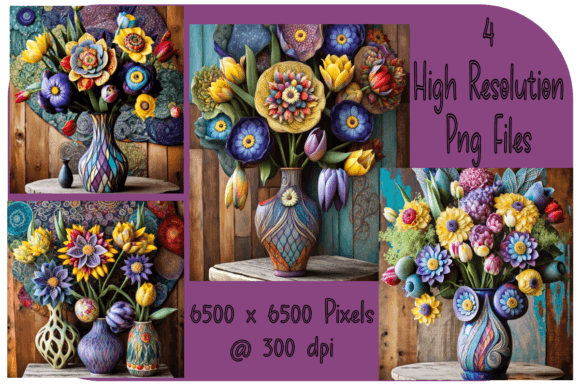 Download Whimsical Flowers in Vase Set of 4 - Premium Resources