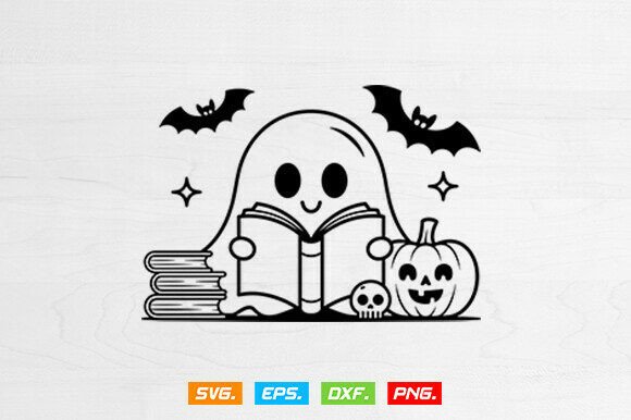 Download Cute Ghost Svg, Ghost Reading Books Svg - Svg Collection