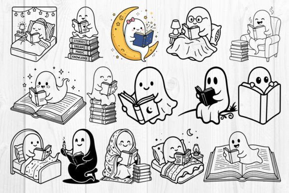 Download Ghost Reading Books SVG Bundle - Svg Collection