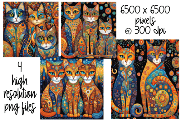 Download Whimsical Cat Art Set of 4 - Premium Resources