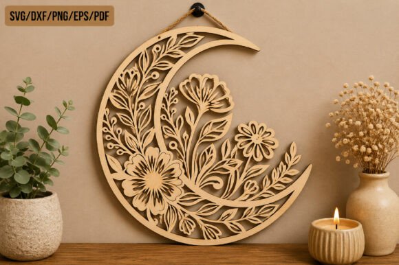 Download Layered Moon Flower Wall Art SVG - Svg Collection