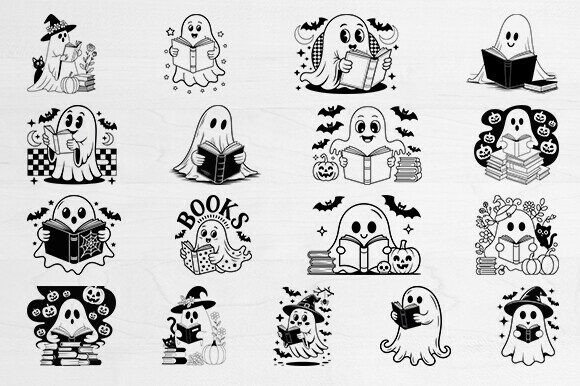 Download Ghost Svg Bundle,Ghost Reading Books Svg - Svg Collection
