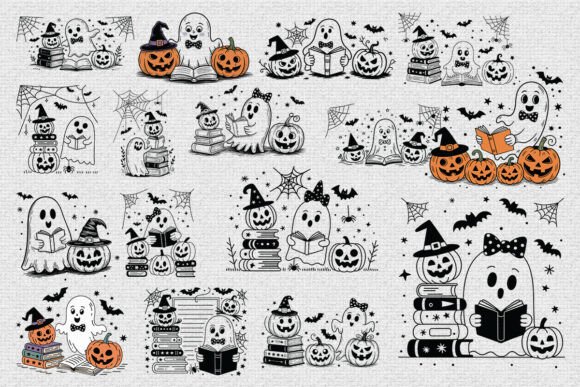 Download Halloween Ghost Reading Books SVG Bundle - Svg Collection